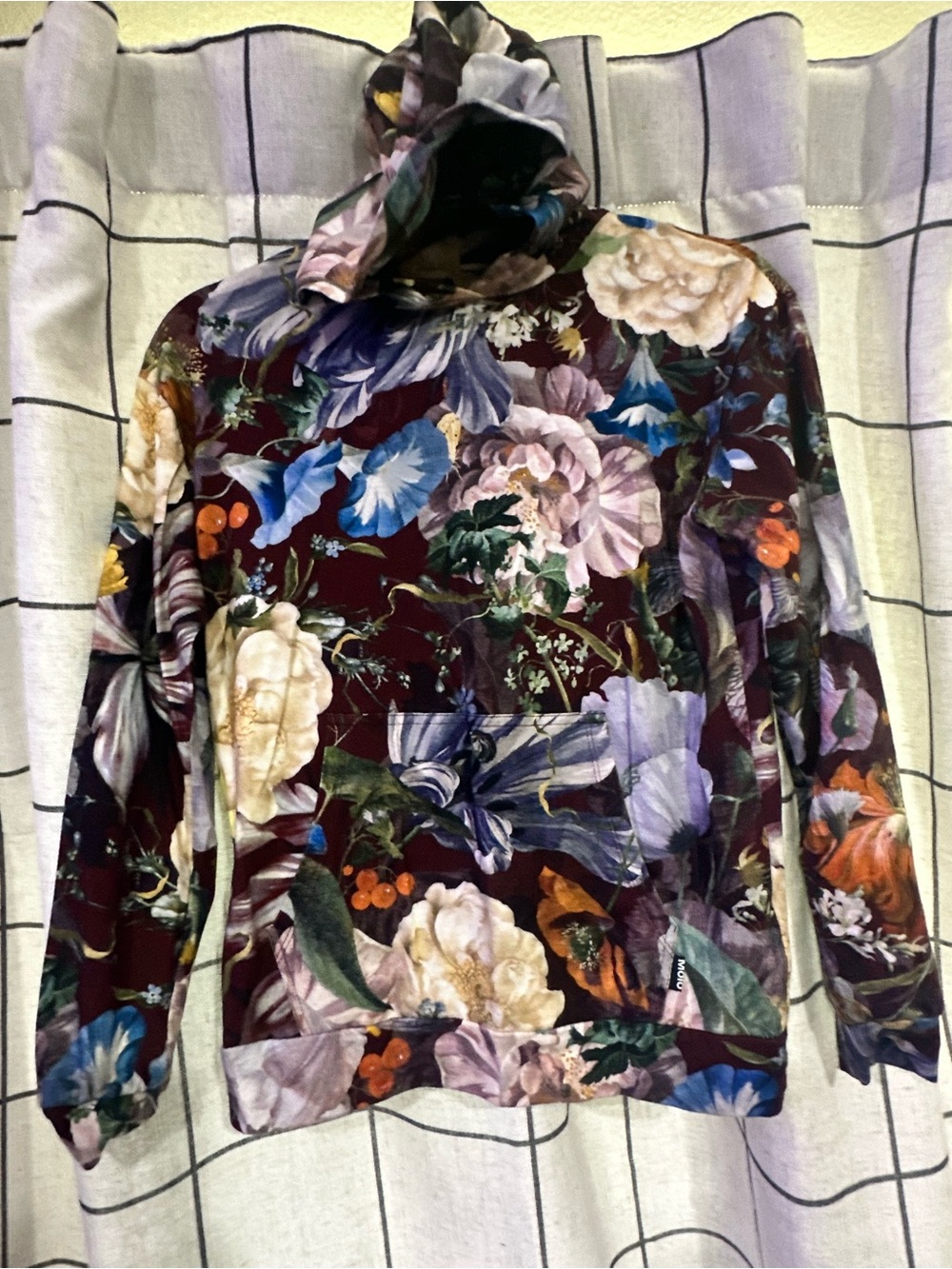Molo Burgundy Floral Hooded Top with Multicolor Blooms